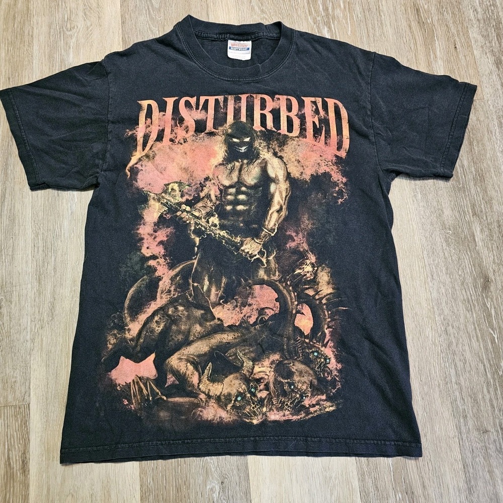 Vintage‎ Disturbed Graphic Tee Metal Band Shirt Mens Medium Y2K Hanes